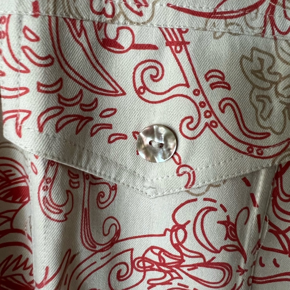 Silk Floral top Tropical Print Shirt Pineapple Moon, Size small; - Picture 4 of 6